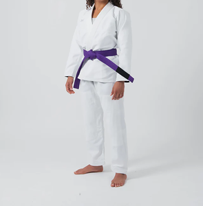 Kimono de judo blanc pour homme adulte, 100 % coton, 460 g, imprimé par transfert thermique, fusion sans couture, séchage rapide, ceinture violette, logo frontal, option personnalisée - Product Image 4