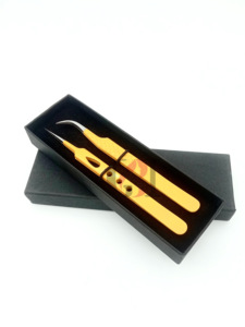 Revêtement en poudre jaune professionnel incurvé avec pointe argentée en acier inoxydable pince à épiler pour extension de cils outils de beauté - Product Image 2