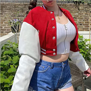 Chaquetas de béisbol de cuero de lana recortada de alta calidad para mujer, soporte personalizado en blanco, bolsillo estampado de otoño, ropa de temporada de invierno - Product Image 3