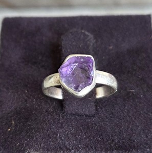 Natural Amethyst <b>Statement</b> <b>Ring</b> Irregular Boho Chic Style Unisex Wedding Anniversary Timeless Band Piece Sterling Silver - Product Image 6