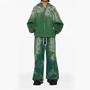 Unisex Green <b>Tie</b>-<b>Dye</b> 100% Cotton Quick Dry Hoodie & Joggers <b>Set</b> Full Sleeve Drawstring Sweatpants Regular Fit Autumn Casual Wear - Product Image 1
