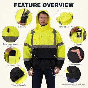 Trajes de lluvia reflectantes de alta visibilidad OEM Premium para hombres Impermeable-Chaqueta de lluvia de seguridad de alta visibilidad, Chubasquero de alta visibilidad para hombres - Product Image 4