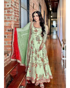 Festival Exclusivo Anarkali Vestido Nueva colección de Faux Georgette Seda Longitud larga Cosido completo Salwar con Dupatta Ready Wear - Product Image 6