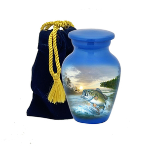 Gran oferta de urnas de recuerdo de aluminio, diseño de Color pez azul, venta al por mayor, urna de cremación, forma redondeada, urnas funerarias elegantes más vendidas - Product Image 1