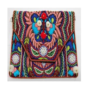 Sac de soirée en tissu de lin bohème personnalisé pour femmes belle broderie fermeture à glissière pochette sacs à main avec perles - Product Image 3