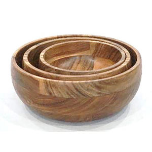 Cuenco de madera esmaltado con forma redonda Juego de 3 arroz y aperitivos para servir Tazón de servicio de diseño japonés moderno a la venta a bajo precio - Product Image 2