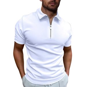 T-shirts de golf décontractés pour hommes coupe ajustée Tops à fermeture éclair à manches courtes en toile unie T-shirts de polo décontractés pour hommes - Product Image 5