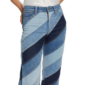 Cintre Impex Fabrication de haute qualité bleu panneau ceinturé Jeans personnalisé jambe large Jeans Patchwork couleur Jeans pour les femmes - Product Image 5