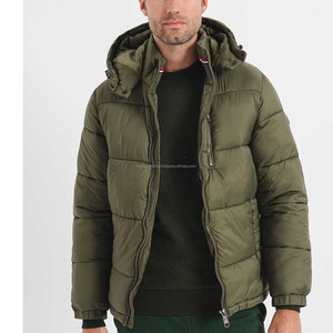 Chaqueta acolchada para hombre de calle alta, abrigo de invierno con cremallera, cordón, cuello alto, último diseño cálido aislado, lona teñida lisa - Product Image 2