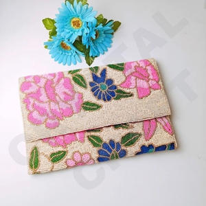 <b>Pink</b> <b>and</b> <b>Orange</b> Custom Beaded Party <b>Clutch</b> Evening <b>Bag</b> Designer Ladies Shoulder <b>Bags</b> Luxury Purses <b>and</b> Handbags Parties - Product Image 5