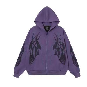 เสื้อมีฮู้ดขนแกะแนวสตรีทมีซิปติดหมุดคริสตัลประกายวิบวับเหมาะสำหรับฤดูหนาว - Product Image 4