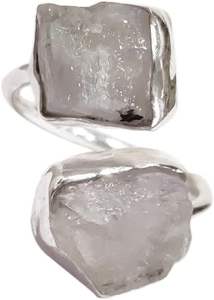 Rough Women's <b>Ring</b> Natural Rainbow Moonstone June Birthstone Double Stone <b>Adjustable</b> Handmade Jewelry 925 <b>Sterling</b> <b>Silver</b> <b>Ring</b> - Product Image 3