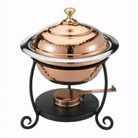 Plat à friture rond traditionnel en cuivre avec base sculptée idéal pour le banquet servant un buffet de mariage et d'hôtel
