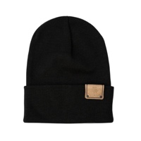 Bonnet d'hiver unisexe en tricot doux de conception française avec patch en cuir gravé au laser, personnalisé, à revers, chaud pour les sports d'hiver