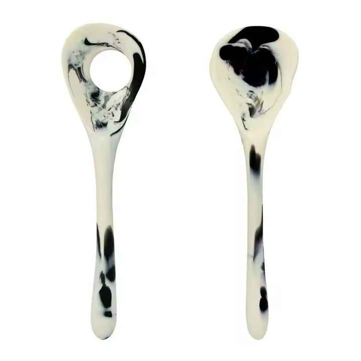 Salad Server Horn Spoon With Brown Resin handle Flatware Spoon and Fork Kitchen And Home Spoon Handmade