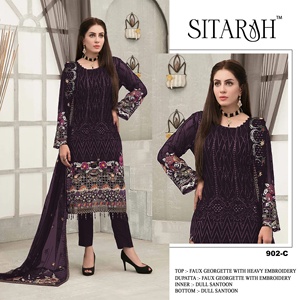 Costumes Punjabi en mousseline de soie brodée lourde 2025 robes de soirée indiennes et pakistanaises 3 pièces pour femmes par Sitara Volume - Product Image 5