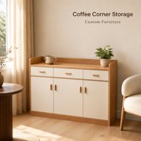 Buffet moderne en bois massif crème avec tiroirs et portes, design modulaire pour salle à manger, rangement, usage hôtelier, meubles sur mesure