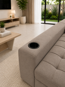 Sofá Cama Moderno de Tela Acolchada, Multifuncional, en Forma de L, con Almacenamiento y Portavasos, para Sala de Estar, Hotel, Villa - Product Image 6