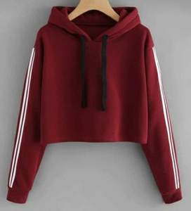 Sweat à capuche court en coton pour femmes col à capuche en tissu tricoté uni teint pour adolescents hiver et printemps - Product Image 2