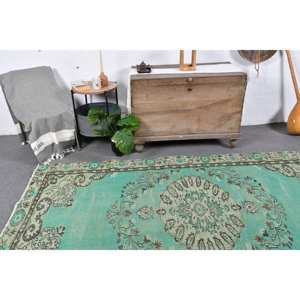 Alfombra turca tradicional verde Beige hecha a mano grande 4,9X8,4 pies patrón abstracto para sala de pasillo o cabecera para adolescentes - Product Image 2