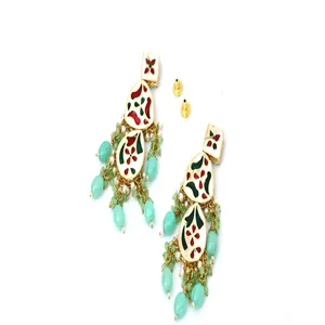 Conjunto de Joyería Fina de Acero Inoxidable y Cobre con Baño de Oro, Verde Menta, Estilo Tumble y Polki Kundan, con Zirconia como Piedra Principal - Product Image 5