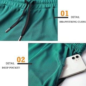 กางเกงขาสั้นออกกำลังกายสีทึบสไตล์ใหม่ - Product Image 4