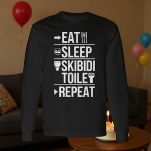Camiseta de manga larga vintage con meme de Eat Sleep Skibidi Toilet Repeat - Camiseta promocional de cumpleaños estilo vintage con memes - Product Image 3