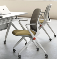 Chaises de conférence exécutives pliables modernes, siège rembourré, empilables, roulettes coulissantes, chaise de réunion de formation pour invités de bureau en plastique