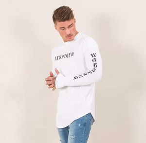 Top summer <b>T</b>- <b>Shirt</b> Cotton Thick <b>T</b>-<b>shirt</b> Long Sleeve White Color <b>Curve</b> <b>Hem</b> Style Bottom - Product Image 3