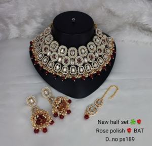 Nuevo diseño chapado en oro tradicional verde perla y Kundan tachonado collar conjunto de joyas para mujer - Product Image 4