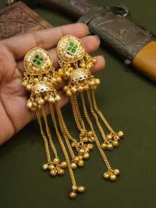 Pendientes Largos Chapados en Oro de Diseño, Pendientes Jhumka Antiguos para Mujer, para Uso Festivo, Pendientes Tradicionales - Product Image 2