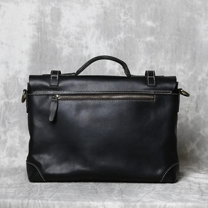 Classic Genuine Leather Laptop Messenger Shoulder Bag Durable Protective Waterproof Portable Office Use Black - Product Image 2
