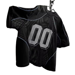 Nouveau maillot de football américain personnalisé en maille pour femmes, streetwear en satin, col en V, patch étoile, style surdimensionné Y2K - Product Image 4