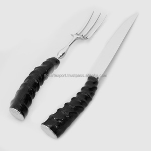 Juego de cubiertos chapados en oro brillante de aspecto increíble de la India por RF Crafts Cuerno Mango Cuchara y tenedor para servir regalos - Product Image 3