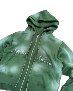 Hoodie vert oversize à fermeture éclair sur le devant, tie-dye, en molleton français 100% coton, impression numérique, unisexe, vêtement décontracté pour l'automne - Product Image 2