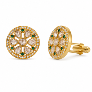 Boutons de manchette en laiton Mayrabygungun faits à la main, travail d'émail Meenakari, style Kundan, origine Rajasthan, unisexe, pour mariage, anniversaire, tenue formelle - Product Image 1