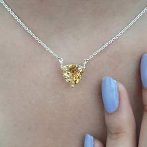Sterling Silver Citrine Trillion Pendant <b>Necklace</b> Children's Women's 14K Gold Plated November Birthstone Elegant Jewelry Gift - Product Image 5