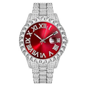 Luxury Unisex <b>Red</b> Dial Stainless Steel Moissanite Watch Crystal Rhinestones Analog Fashion Bracelet 43mm Case Mechanical Auto - Product Image 2