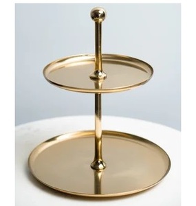 TQC Leaf Design Aluminum <b>Casted</b> Gold Finished Eco-Friendly Rectangle 2-Tier Customized Cake Stand Size for Tabletop - Product Image 3