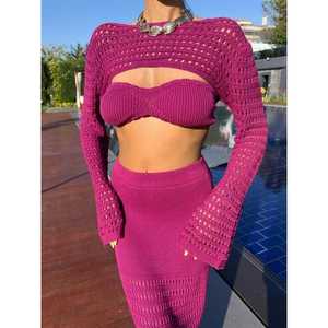 ชุดถักลายฉลุสามชิ้น 10087 บัสติเยร์และโบเลโรพร้อมดีไซน์ลายฉลุสุดเก๋ - Product Image 1