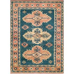 Tapis en laine noué à la main Nuray bleu, motif géométrique, rectangulaire, pour couloir, salon, modèle Pae-922 - Product Image 1