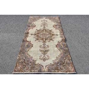 Classic Beige <b>Brown</b> 3.7 X 7ft <b>Wool</b> Rug Patchwork Turkish Design for Home Living Rectangle Hallway Entryway Latex New Bedside Rug - Product Image 1