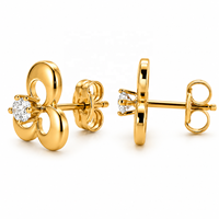 JJBRAVO Pendientes de Oro Sólido de 14k con Trébol y Circonita Redonda para Mujer, Joyería Fina, Amuleto de la Suerte