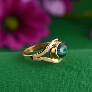 Boho Malachite Brass <b>Wave</b> <b>Ring</b> 18k Gold Plated Vintage Geometric Wholesale <b>Ring</b> For Women - Product Image 2