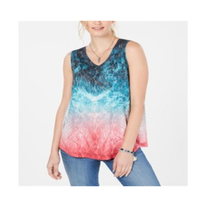 Top Corto Casual da Donna Style & Co con Scollo a V e Stampa, Traspirante e Senza Cuciture, Blu Multicolore - Taglia Unica con Logo Personalizzato - Product Image 1