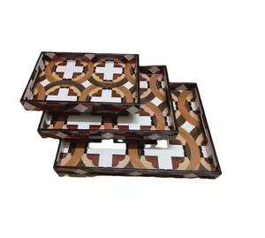 Ensemble de plateaux en bois MDF de qualité standard, plateaux carrés émaillés pour le petit-déjeuner, le thé, le café, les collations, service de table, ustensiles de cuisine - Product Image 1