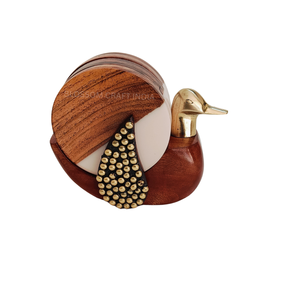 Juego de 4 Posavasos de Madera de Sheesham con Diseño Único de Cisne y Pato, Hechos a Mano, para Té, Café, Agua y Vasos - Product Image 3