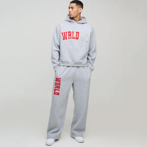 Pantalon de survêtement à capuche Boxy surdimensionné personnalisé dans le monde entier ensemble de jogging avec survêtement de pantalon cargo et design à capuche appliqué en détresse - Product Image 1