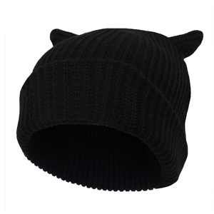 <b>Top</b> Trending 2024 Winter Headwear Solid <b>Black</b> <b>Hat</b> Ribbed Blank Devil Knit jacquard Beanie with Horn - Product Image 1