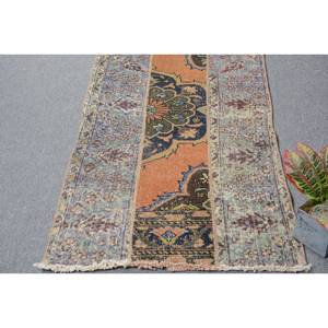 Classic Orange Green Vintage Turkish Rug 2.1x3.8ft Handmade Patchwork Design Wool Viscose Material Latex Backing for Living Room - Product Image 1